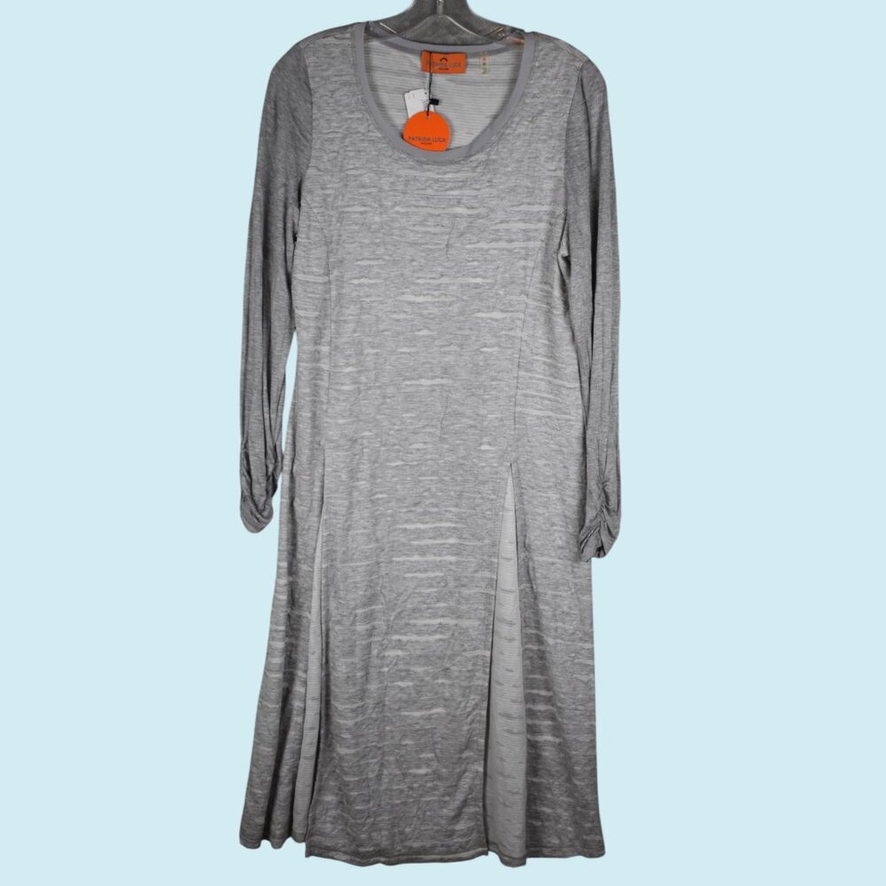 Patrizia Luca Dress Women's Medium Gray Maxi Textured Long Sleeve Double Split
